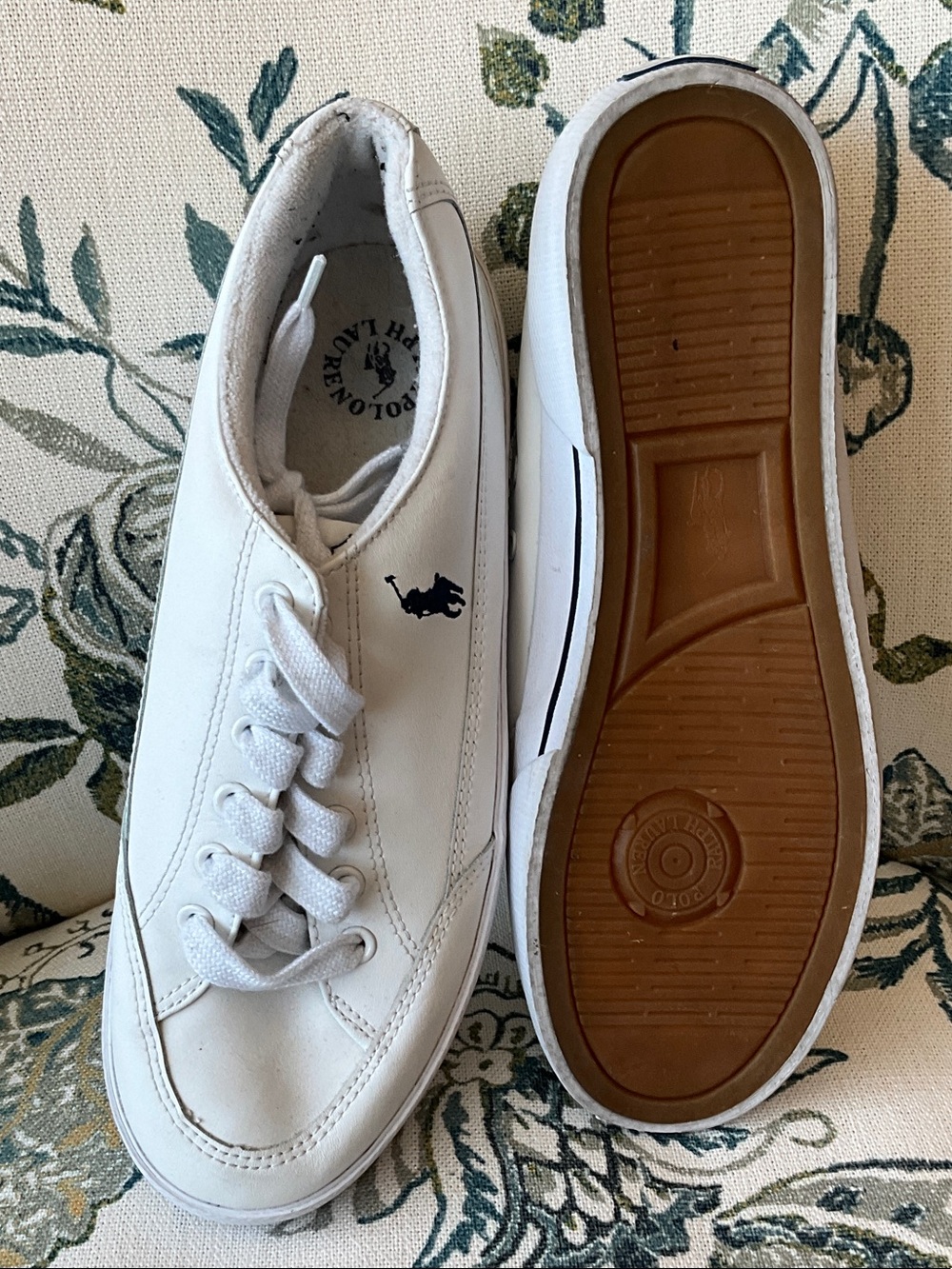 Polo by Ralph Lauren White Leather Low-Top Sneakers Boat Shoes Mens 8.5